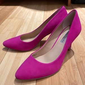INC hot pink suede pumps.